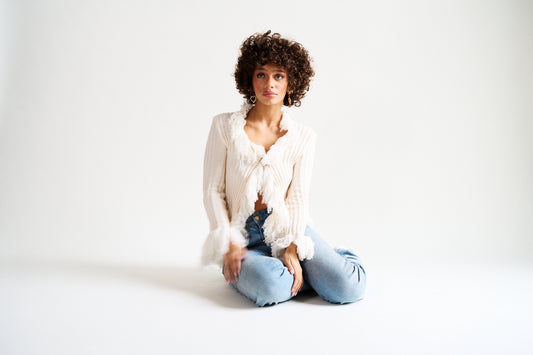 Moana Ecru Knitted Cardigan with Fringes