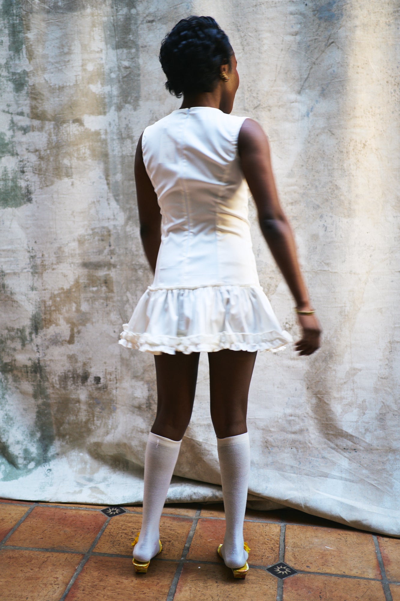 Louise Off-White Silk and Cotton Ruffled Dress