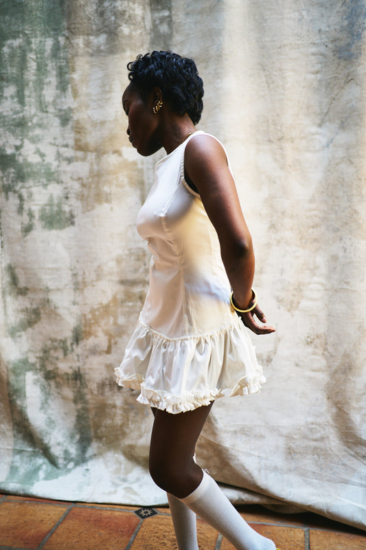 Louise Off-White Silk and Cotton Ruffled Dress