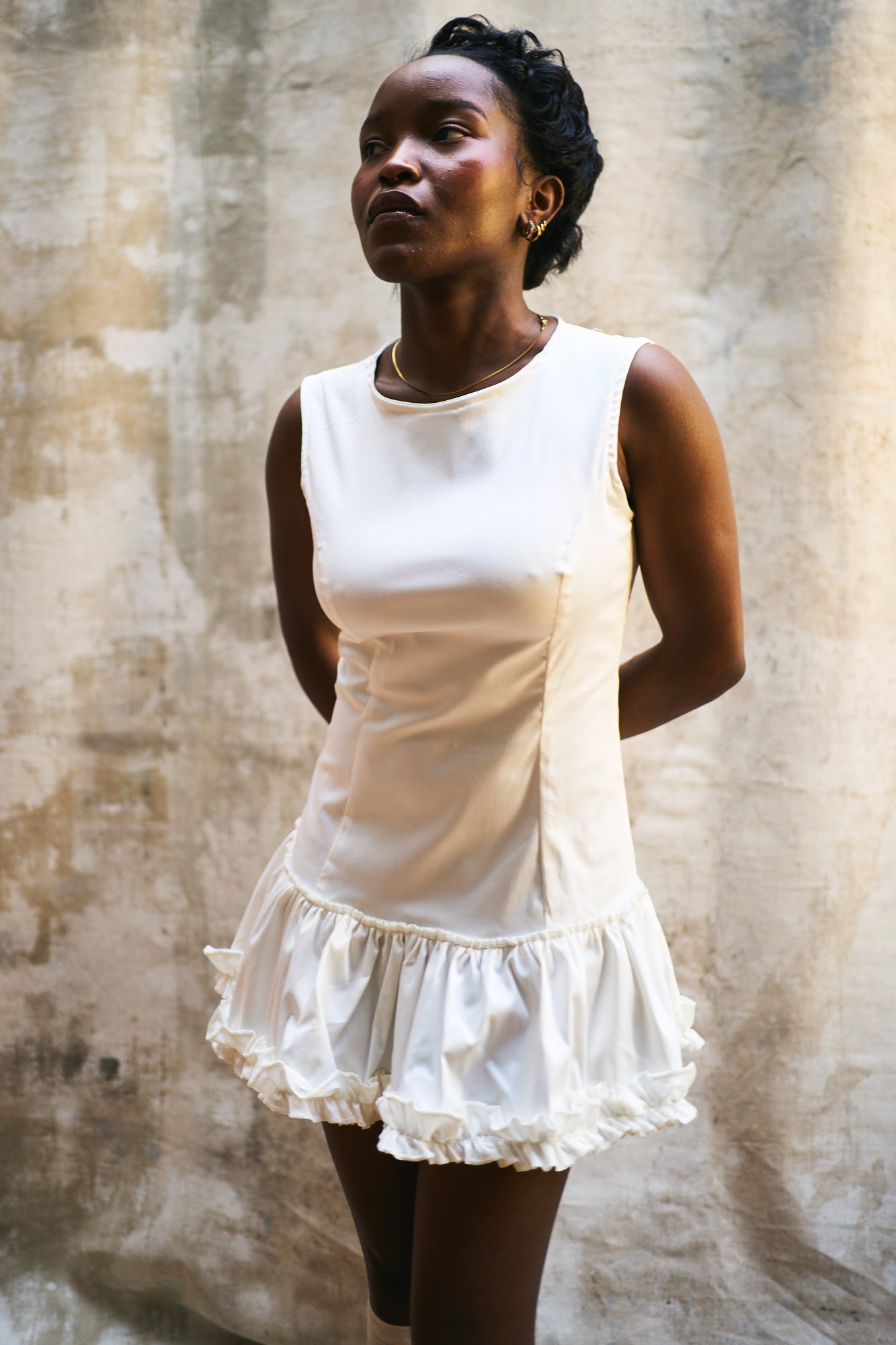 Louise Off-White Silk and Cotton Ruffled Dress