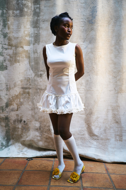 Louise Off-White Silk and Cotton Ruffled Dress