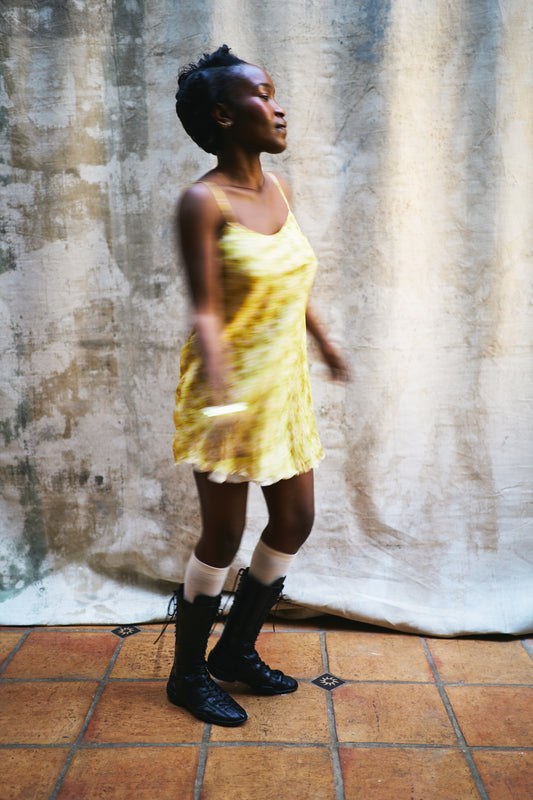 Lena Yellow Flowers Babydoll Muslin Silk Dress