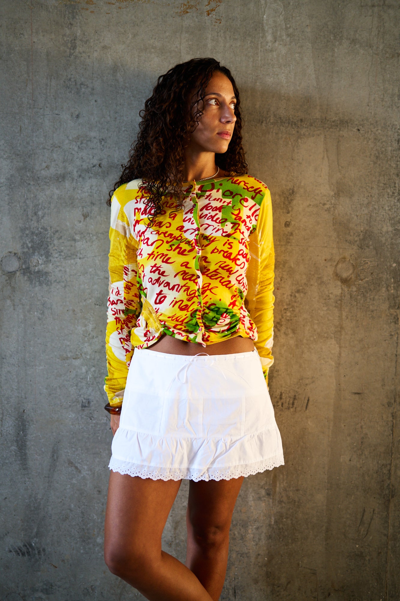 Mimi Cotton White Skirt with Embroidered Lace and Links