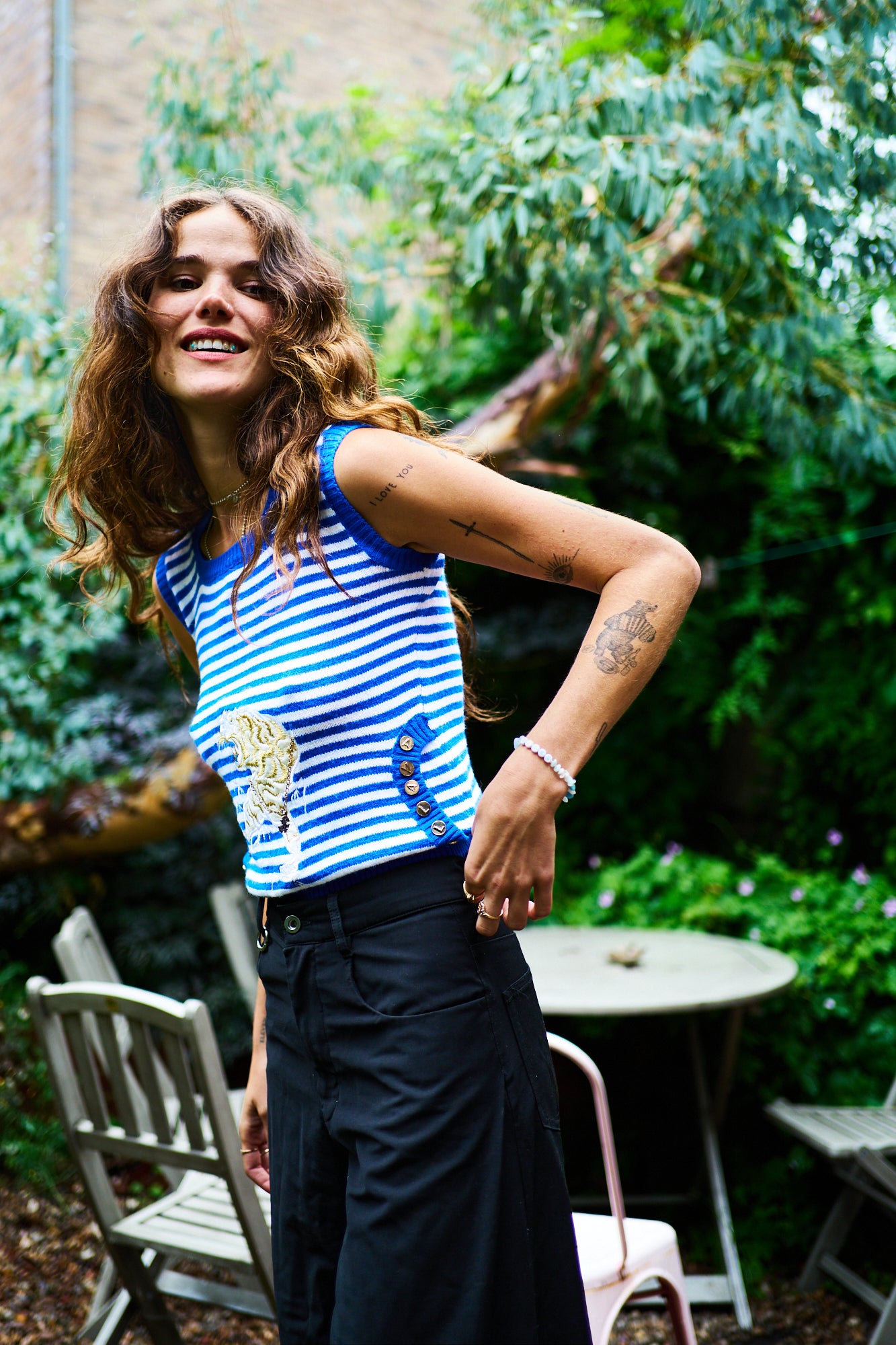 Blue and White Striped Roberto Cavalli Vest