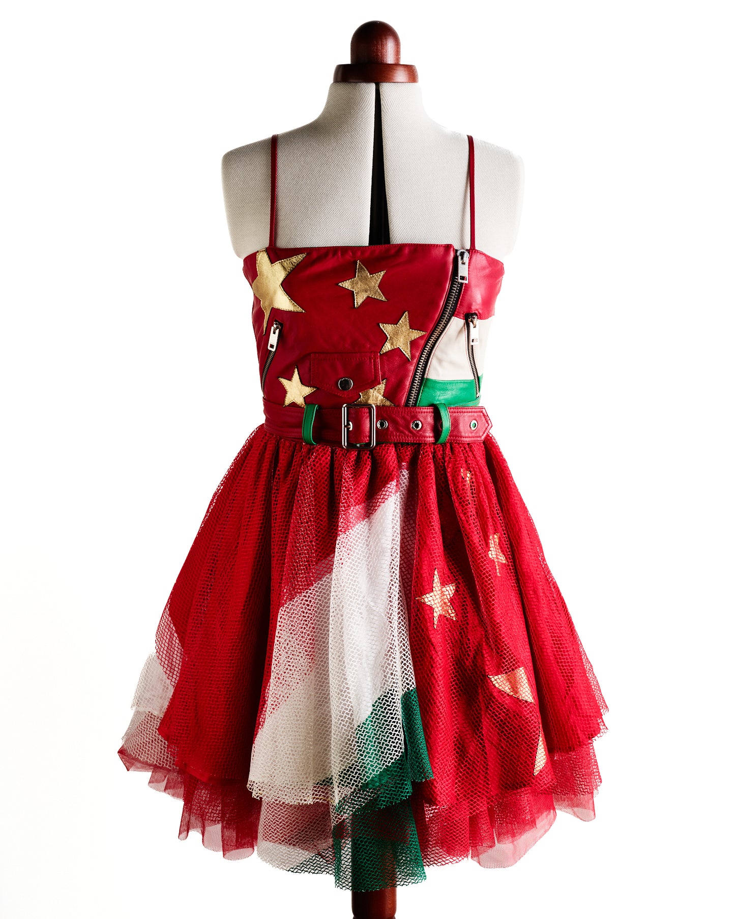 Diesel Leather Tulle Red Dress