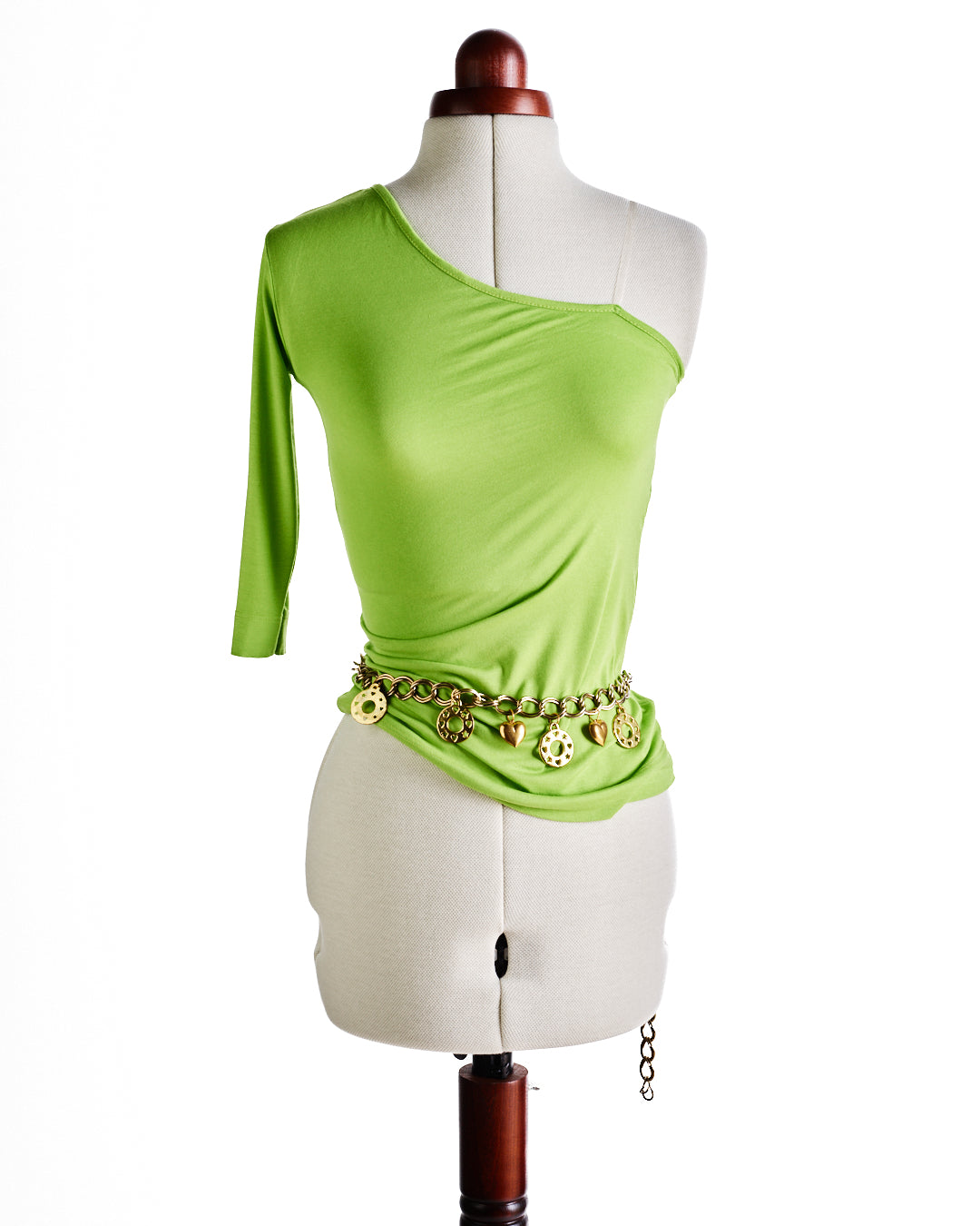Unsigned One-Shoulder Green Long-Sleeve Top
