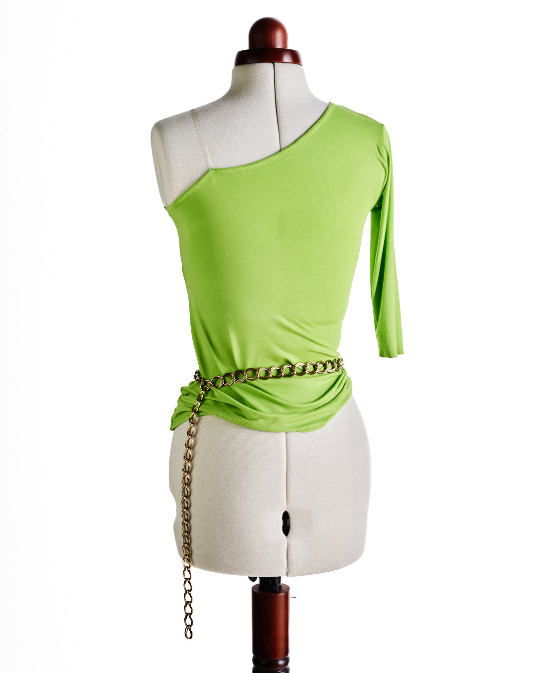 Unsigned One-Shoulder Green Long-Sleeve Top