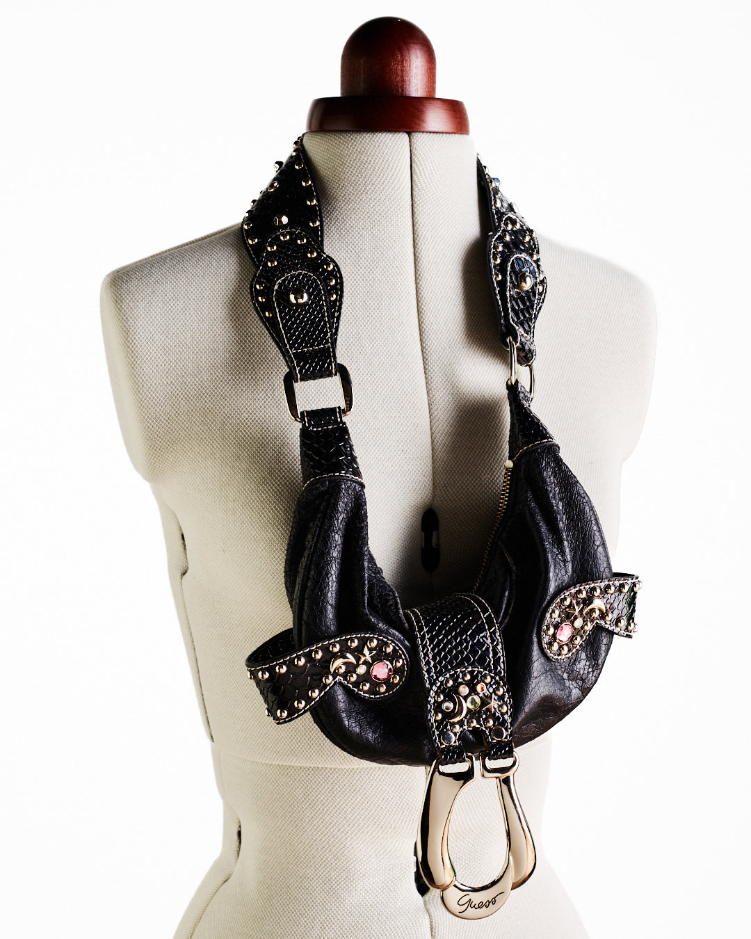 Vintage Guess Mini Black Faux Leather Handbag