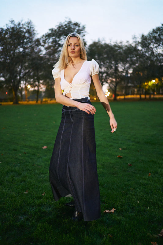 Ecru Silk Blouse with Embroidered Flowers