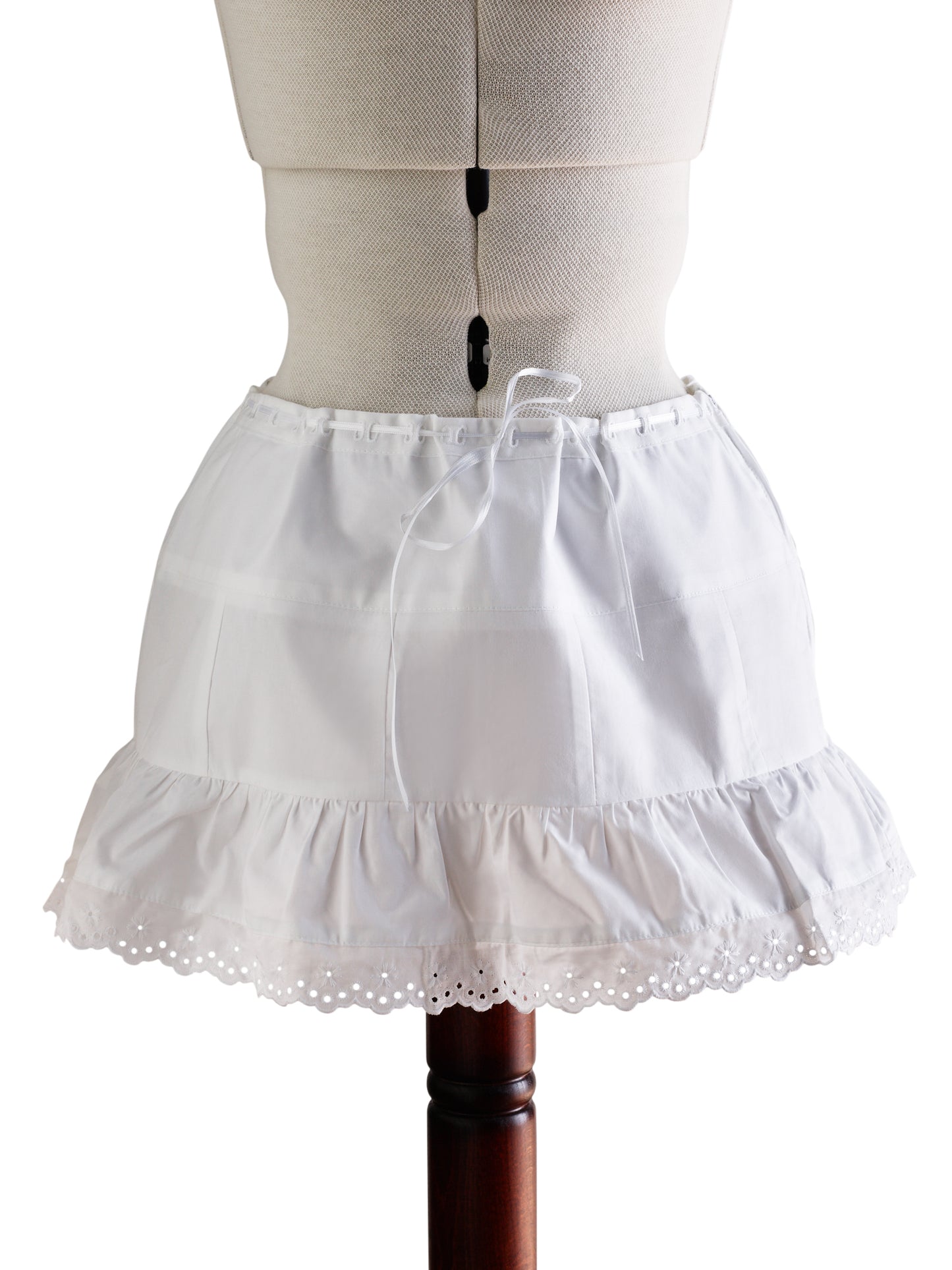 Mimi Cotton White Skirt with Embroidered Lace and Links