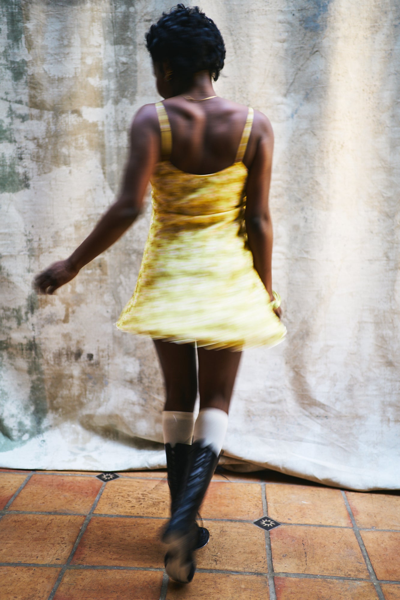 Lena Yellow Flowers Babydoll Muslin Silk Dress