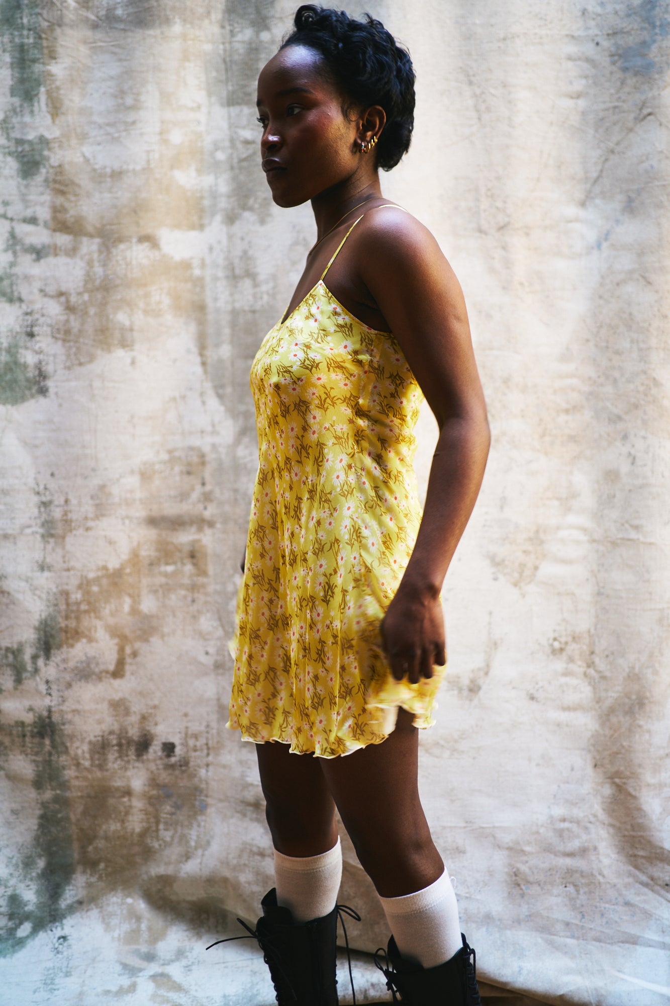 Lena Yellow Flowers Babydoll Muslin Silk Dress