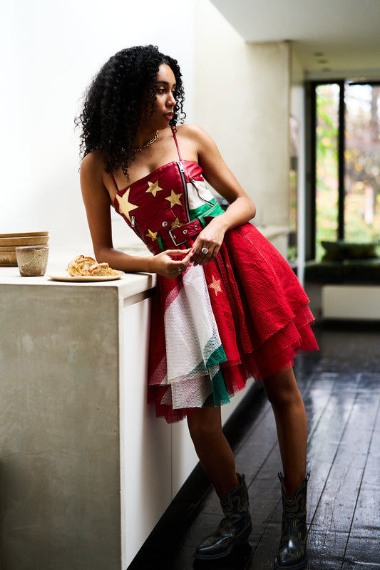 Diesel Leather Tulle Red Dress