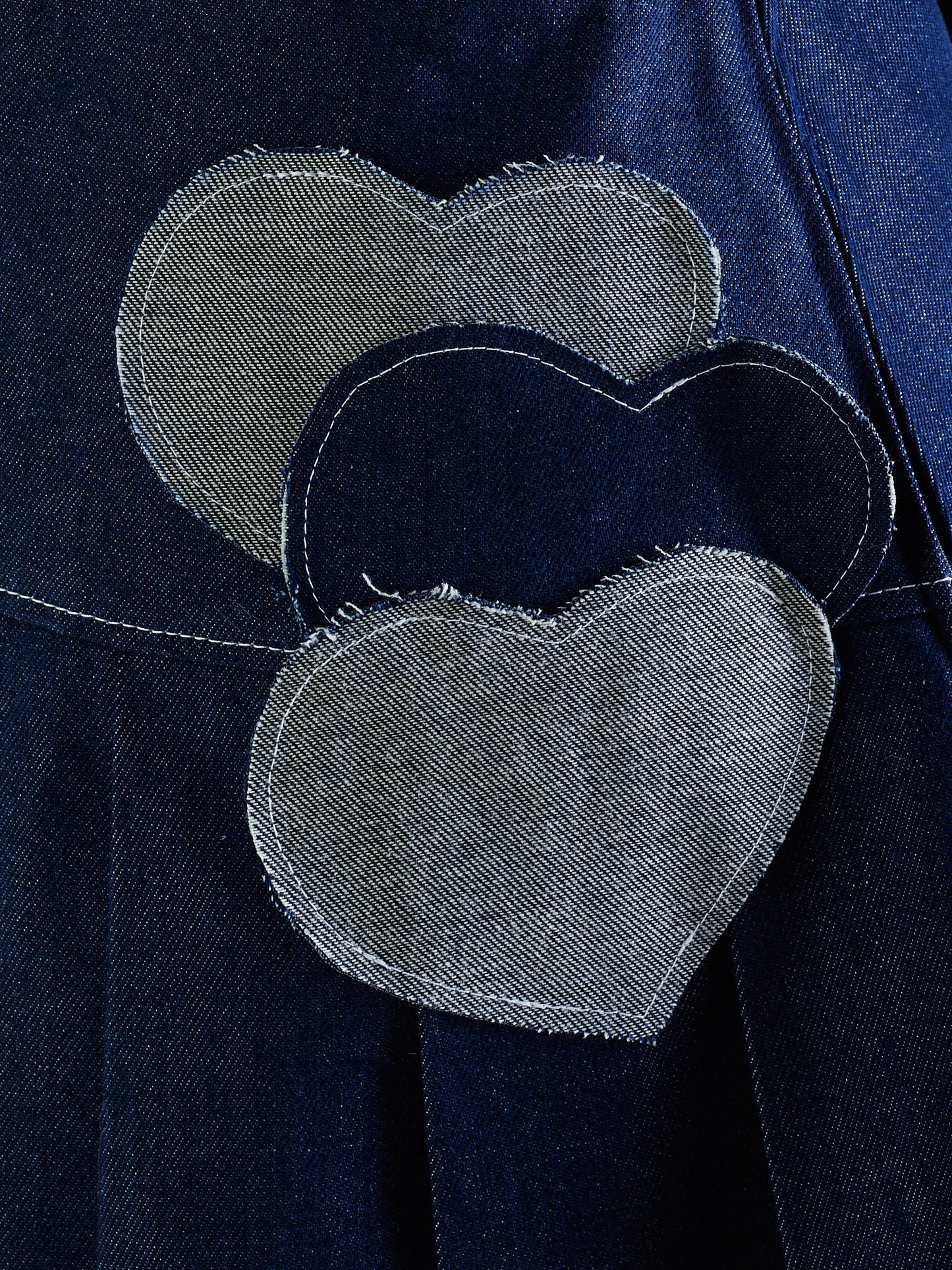 Denim Pleated Mini Skirt with Patched Hearts