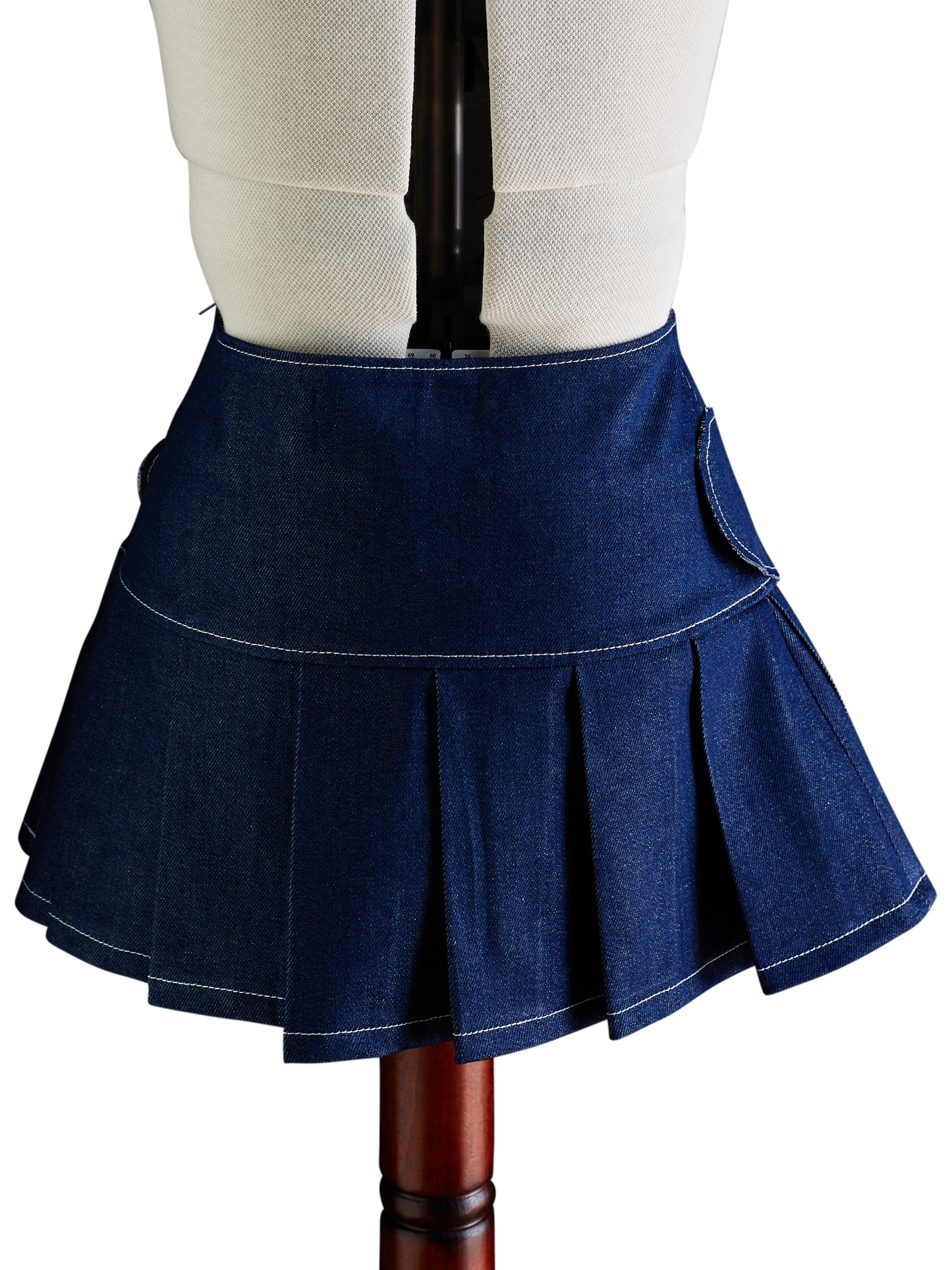 Denim Pleated Mini Skirt with Patched Hearts