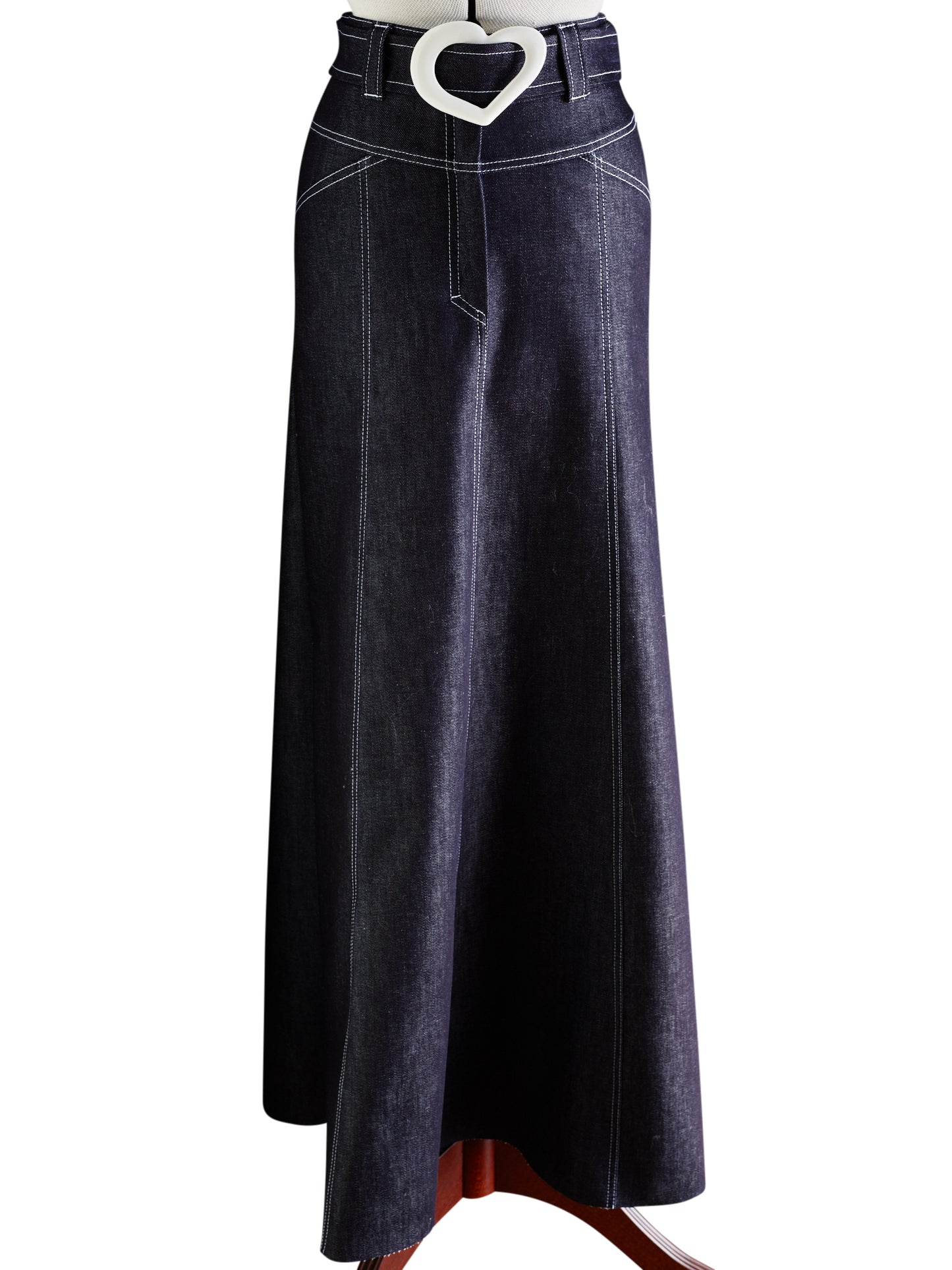 Dark Denim Heart Belt Maxi Skirt