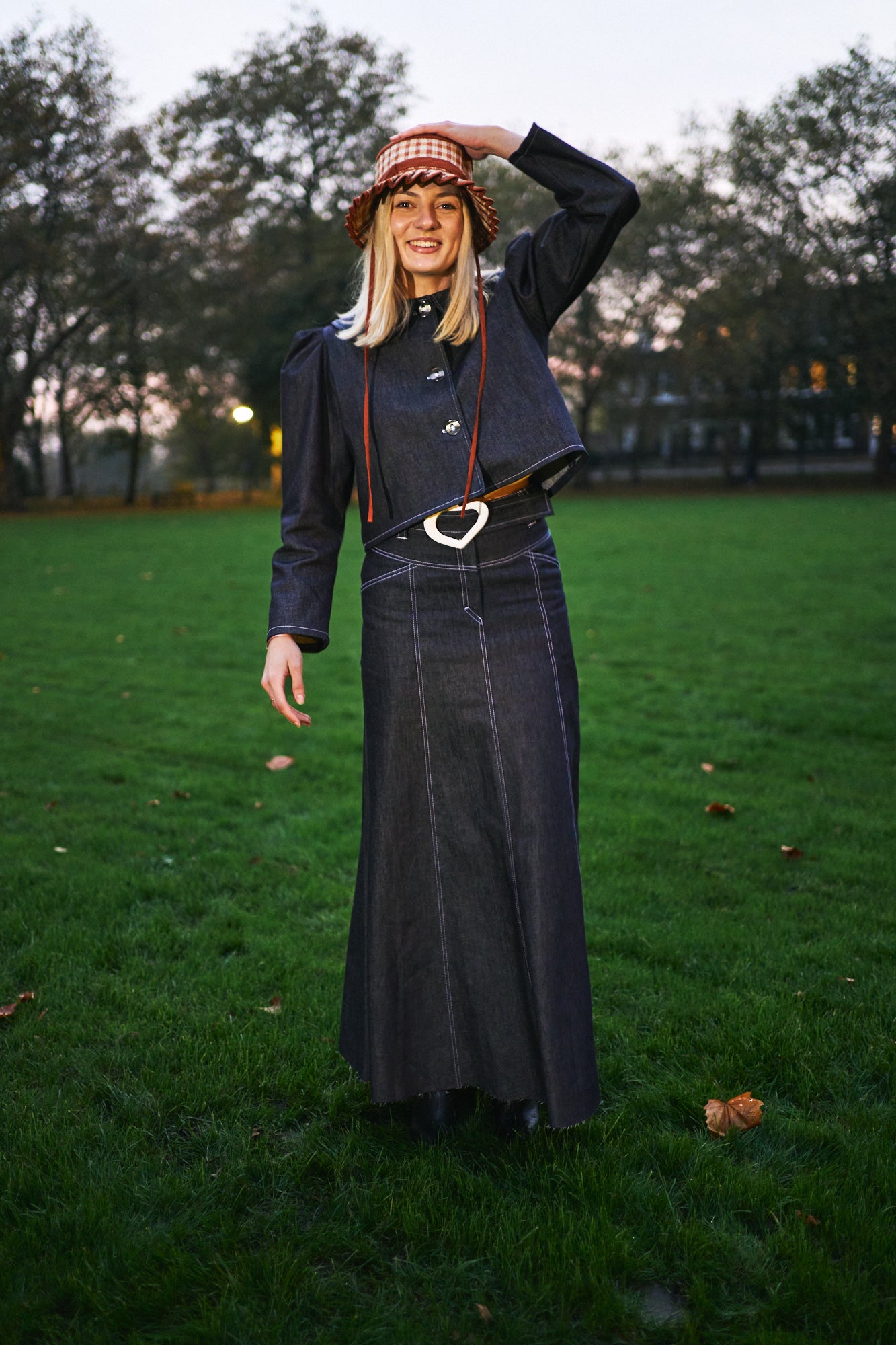 Dark Denim Heart Belt Maxi Skirt