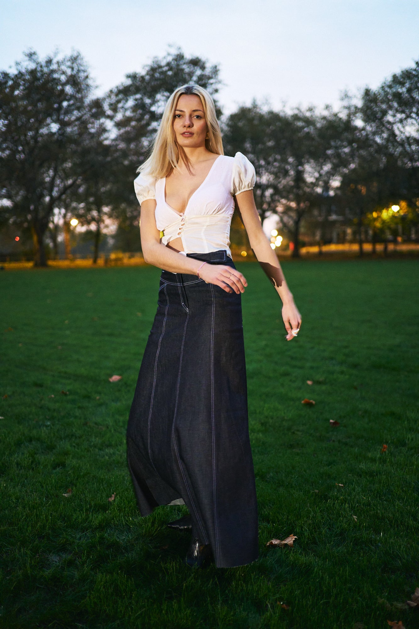 Ecru Silk Blouse with Embroidered Flowers
