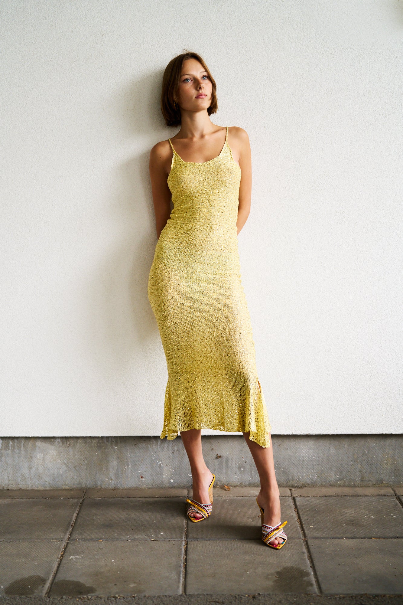 Golden Sequins Knitted Mermaid Long Dress