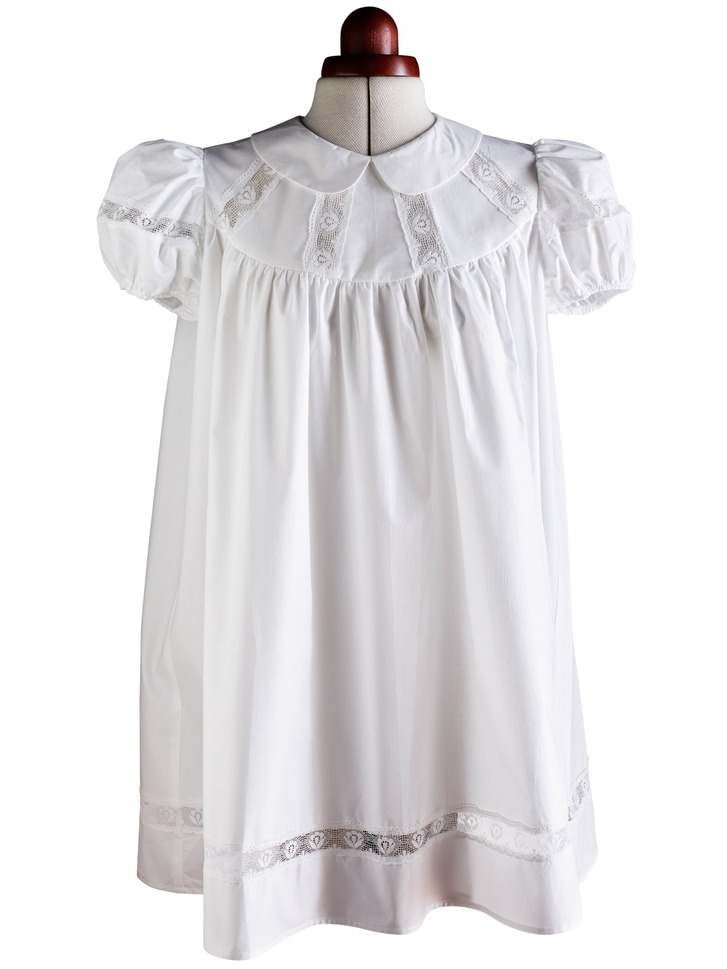 Janick Babydoll White Dress with Flowery Lace and Puffy Sleeves