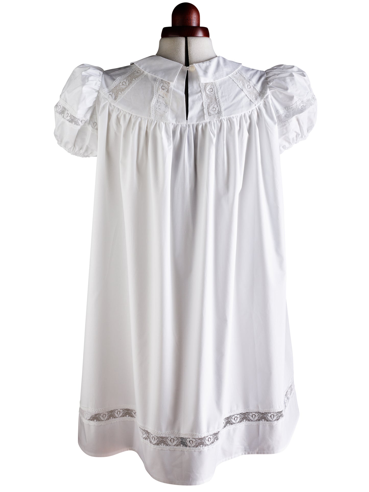 Janick Babydoll White Dress with Flowery Lace and Puffy Sleeves