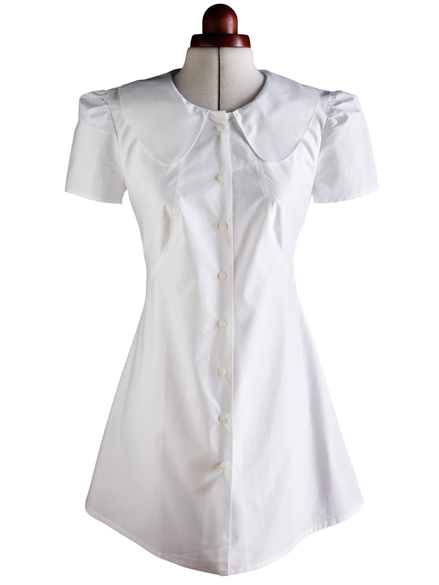 Marie White Cotton Dress with Col Claudine Collar