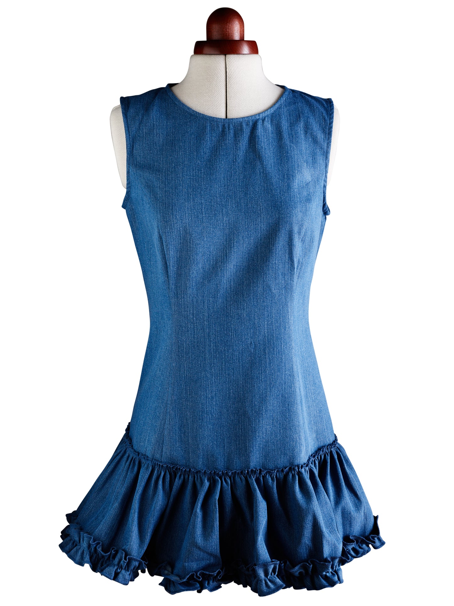 Louise Light Blue Denim Cotton Ruffled Dress