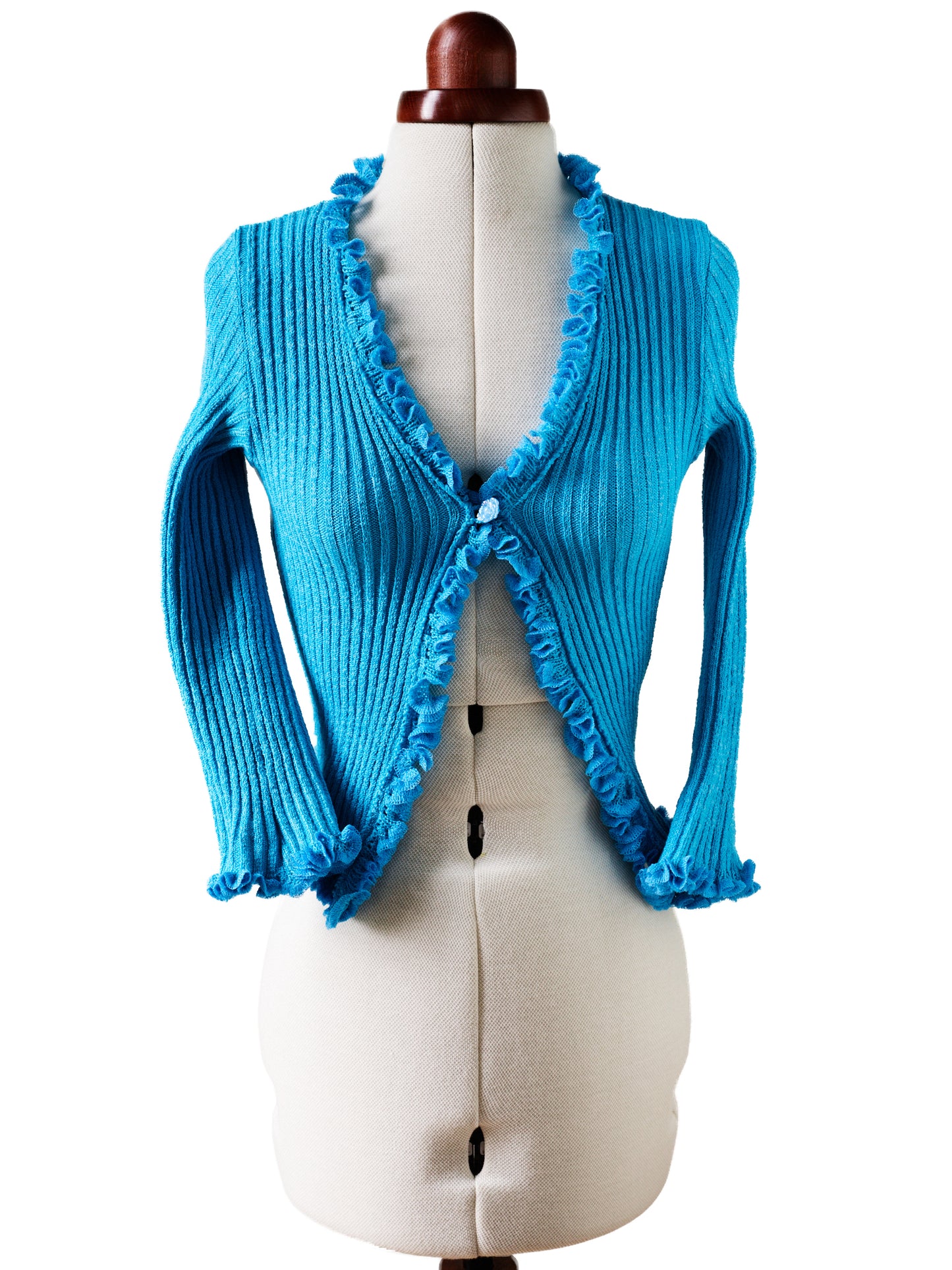 Ariana Turquoise Flower Button Knitted Ruffles Cardigan