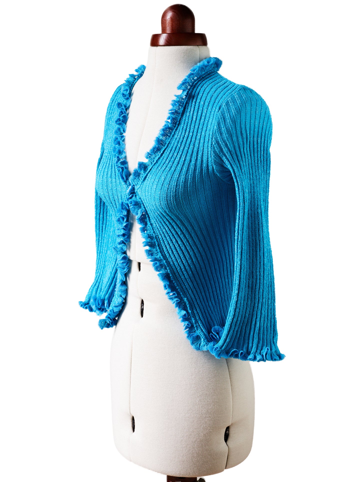 Ariana Turquoise Flower Button Knitted Ruffles Cardigan