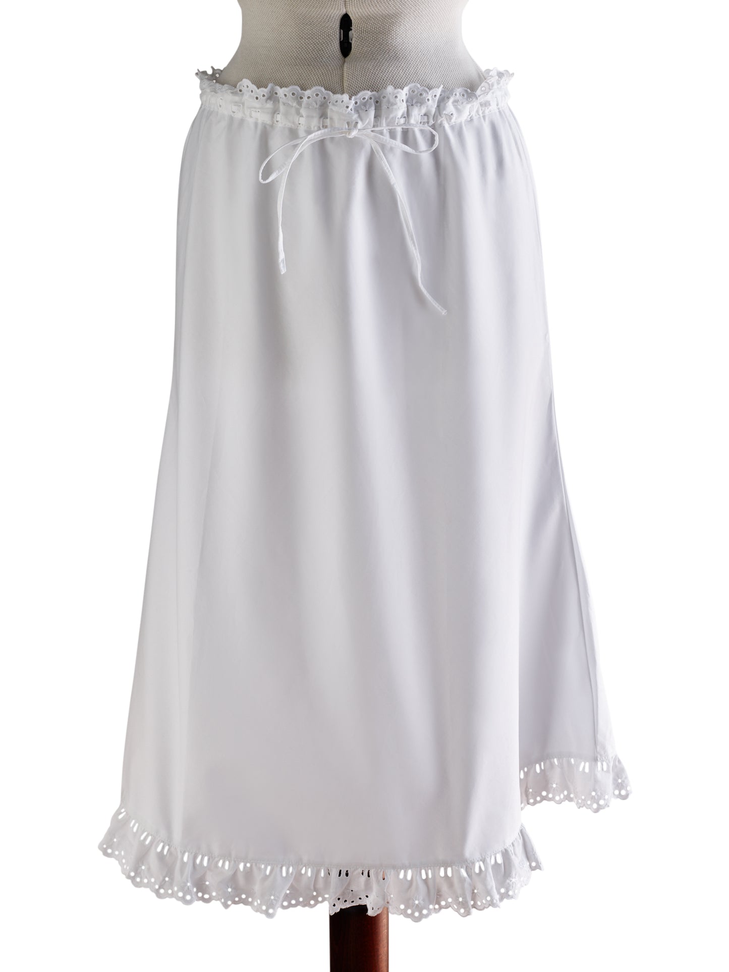 White Cotton English Embroidered Flared Mid-Length Skirt