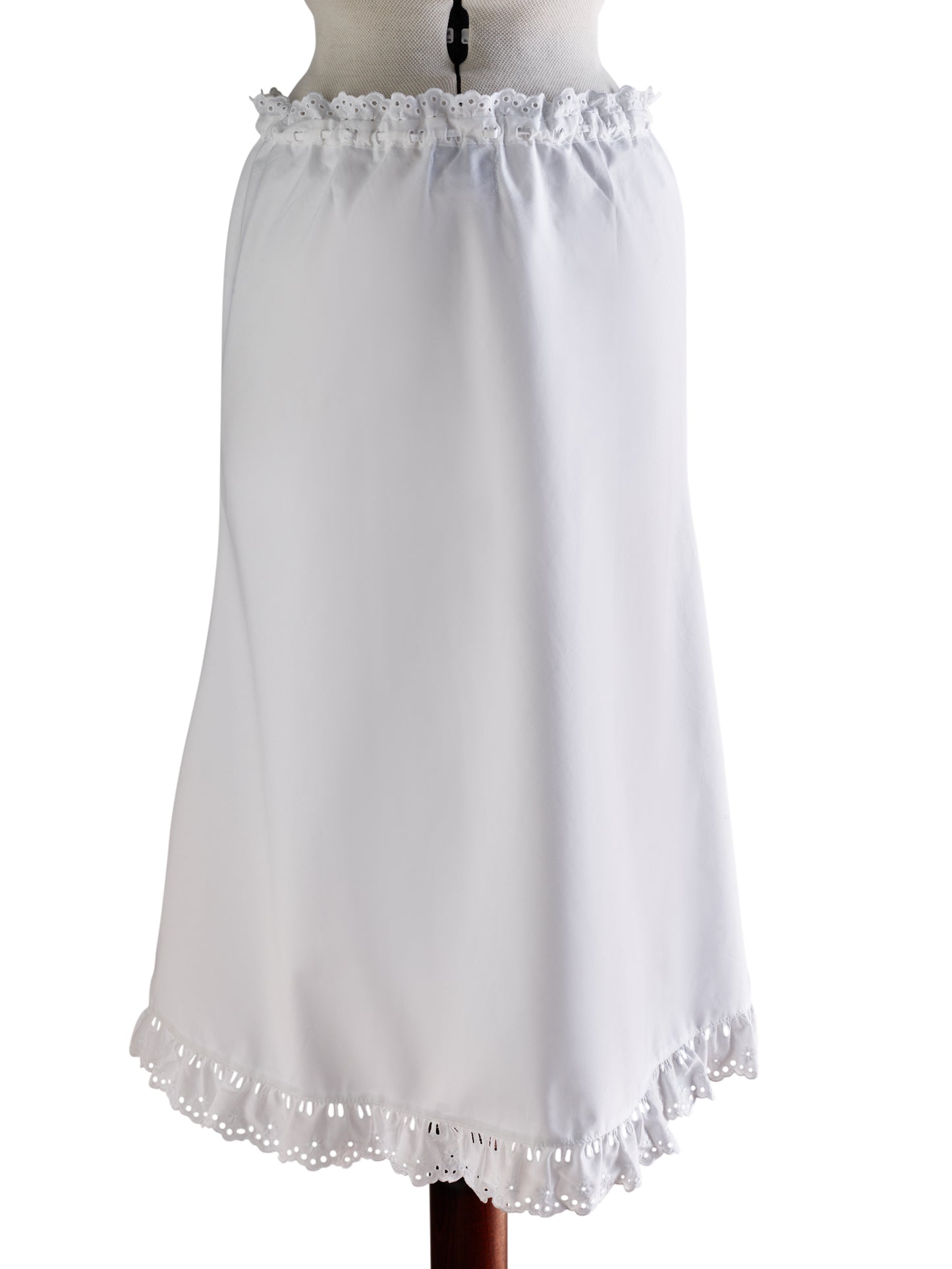 White Cotton English Embroidered Flared Mid-Length Skirt