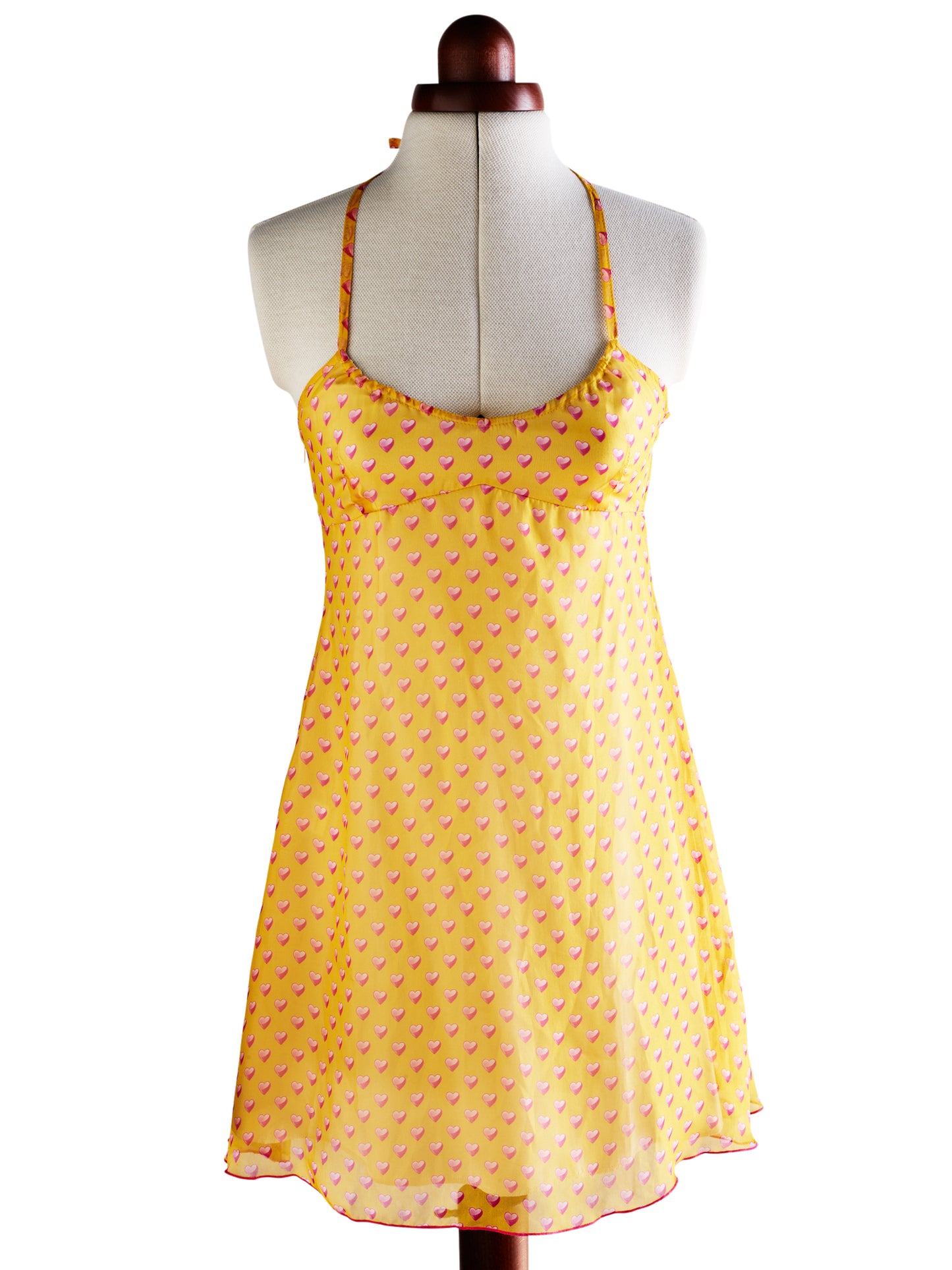 Alice Hearts Yellow and Pink Backless Muslin Silk Dress